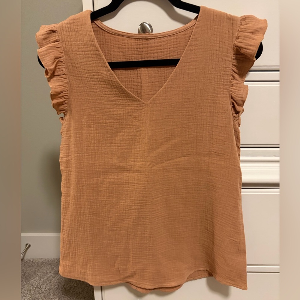 Khaki Guaze Ruffle Sleeve Top
